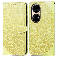 Funda de Cuero Cartera con Soporte Patron de Moda Carcasa S04D para Huawei P50e Amarillo