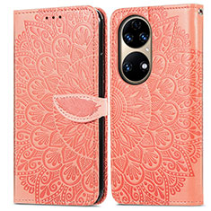 Funda de Cuero Cartera con Soporte Patron de Moda Carcasa S04D para Huawei P50e Naranja