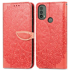 Funda de Cuero Cartera con Soporte Patron de Moda Carcasa S04D para Motorola Moto E20 Rojo