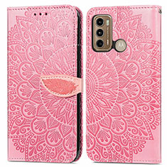 Funda de Cuero Cartera con Soporte Patron de Moda Carcasa S04D para Motorola Moto G60 Oro Rosa