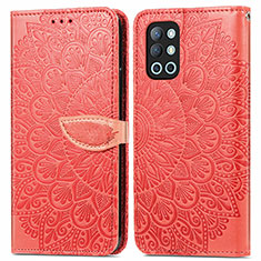 Funda de Cuero Cartera con Soporte Patron de Moda Carcasa S04D para OnePlus 9R 5G Rojo