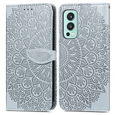 Funda de Cuero Cartera con Soporte Patron de Moda Carcasa S04D para OnePlus Nord 2 5G Gris