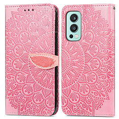 Funda de Cuero Cartera con Soporte Patron de Moda Carcasa S04D para OnePlus Nord 2 5G Oro Rosa