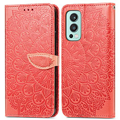 Funda de Cuero Cartera con Soporte Patron de Moda Carcasa S04D para OnePlus Nord 2 5G Rojo