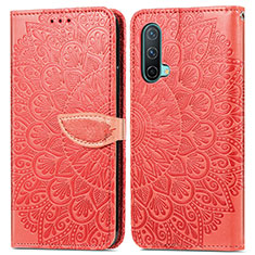 Funda de Cuero Cartera con Soporte Patron de Moda Carcasa S04D para OnePlus Nord CE 5G Rojo