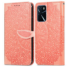 Funda de Cuero Cartera con Soporte Patron de Moda Carcasa S04D para Oppo A16s Naranja