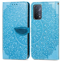 Funda de Cuero Cartera con Soporte Patron de Moda Carcasa S04D para Oppo A54 5G Azul