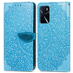 Funda de Cuero Cartera con Soporte Patron de Moda Carcasa S04D para Oppo A54s Azul