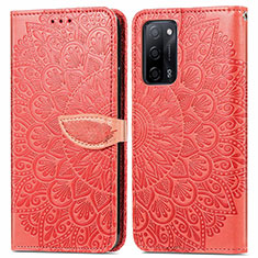 Funda de Cuero Cartera con Soporte Patron de Moda Carcasa S04D para Oppo A56 5G Rojo