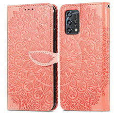 Funda de Cuero Cartera con Soporte Patron de Moda Carcasa S04D para Oppo A74 4G Naranja