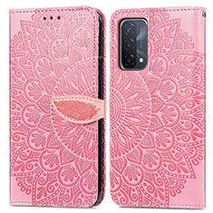 Funda de Cuero Cartera con Soporte Patron de Moda Carcasa S04D para Oppo A74 5G Oro Rosa