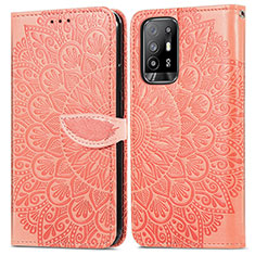 Funda de Cuero Cartera con Soporte Patron de Moda Carcasa S04D para Oppo A94 5G Naranja