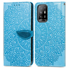 Funda de Cuero Cartera con Soporte Patron de Moda Carcasa S04D para Oppo F19 Pro+ Plus 5G Azul