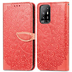 Funda de Cuero Cartera con Soporte Patron de Moda Carcasa S04D para Oppo F19 Pro+ Plus 5G Rojo