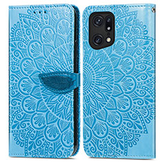 Funda de Cuero Cartera con Soporte Patron de Moda Carcasa S04D para Oppo Find X5 Pro 5G Azul