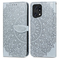 Funda de Cuero Cartera con Soporte Patron de Moda Carcasa S04D para Oppo Find X5 Pro 5G Gris