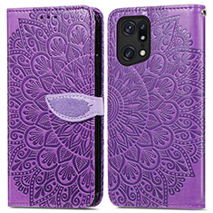 Funda de Cuero Cartera con Soporte Patron de Moda Carcasa S04D para Oppo Find X5 Pro 5G Morado