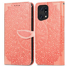 Funda de Cuero Cartera con Soporte Patron de Moda Carcasa S04D para Oppo Find X5 Pro 5G Naranja