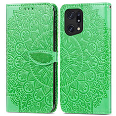 Funda de Cuero Cartera con Soporte Patron de Moda Carcasa S04D para Oppo Find X5 Pro 5G Verde