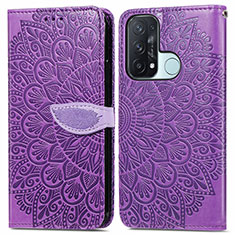 Funda de Cuero Cartera con Soporte Patron de Moda Carcasa S04D para Oppo Reno5 A Morado