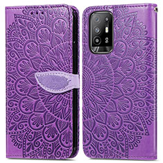 Funda de Cuero Cartera con Soporte Patron de Moda Carcasa S04D para Oppo Reno5 Z 5G Morado