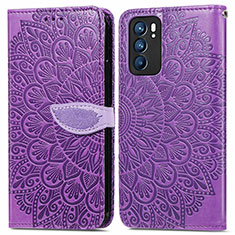 Funda de Cuero Cartera con Soporte Patron de Moda Carcasa S04D para Oppo Reno6 5G Morado