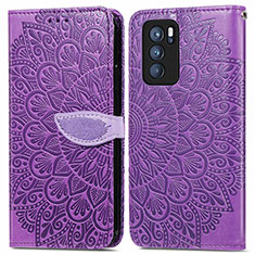 Funda de Cuero Cartera con Soporte Patron de Moda Carcasa S04D para Oppo Reno6 Pro 5G India Morado