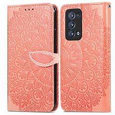 Funda de Cuero Cartera con Soporte Patron de Moda Carcasa S04D para Oppo Reno6 Pro+ Plus 5G Naranja