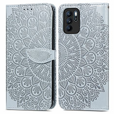 Funda de Cuero Cartera con Soporte Patron de Moda Carcasa S04D para Oppo Reno6 Z 5G Gris