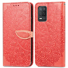 Funda de Cuero Cartera con Soporte Patron de Moda Carcasa S04D para Realme 8 5G Rojo