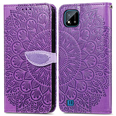 Funda de Cuero Cartera con Soporte Patron de Moda Carcasa S04D para Realme C11 (2021) Morado