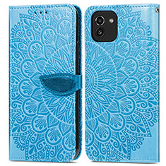 Funda de Cuero Cartera con Soporte Patron de Moda Carcasa S04D para Samsung Galaxy A03 Azul