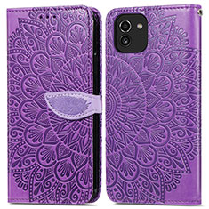 Funda de Cuero Cartera con Soporte Patron de Moda Carcasa S04D para Samsung Galaxy A03 Morado