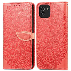 Funda de Cuero Cartera con Soporte Patron de Moda Carcasa S04D para Samsung Galaxy A03 Rojo