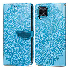 Funda de Cuero Cartera con Soporte Patron de Moda Carcasa S04D para Samsung Galaxy A12 Azul