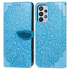 Funda de Cuero Cartera con Soporte Patron de Moda Carcasa S04D para Samsung Galaxy A23 4G Azul