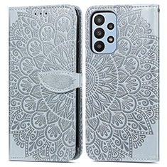 Funda de Cuero Cartera con Soporte Patron de Moda Carcasa S04D para Samsung Galaxy A23 4G Gris