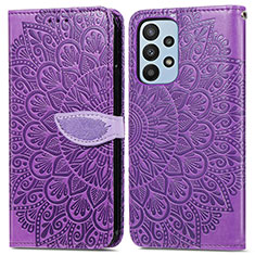 Funda de Cuero Cartera con Soporte Patron de Moda Carcasa S04D para Samsung Galaxy A23 4G Morado