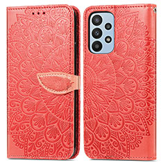 Funda de Cuero Cartera con Soporte Patron de Moda Carcasa S04D para Samsung Galaxy A23 4G Rojo