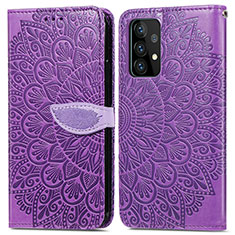 Funda de Cuero Cartera con Soporte Patron de Moda Carcasa S04D para Samsung Galaxy A52 4G Morado