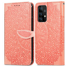 Funda de Cuero Cartera con Soporte Patron de Moda Carcasa S04D para Samsung Galaxy A52 4G Naranja