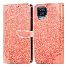 Funda de Cuero Cartera con Soporte Patron de Moda Carcasa S04D para Samsung Galaxy F12 Naranja