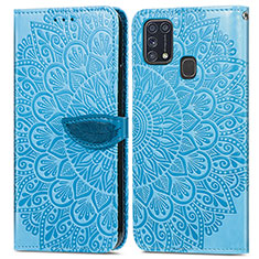 Funda de Cuero Cartera con Soporte Patron de Moda Carcasa S04D para Samsung Galaxy M31 Prime Edition Azul