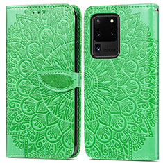 Funda de Cuero Cartera con Soporte Patron de Moda Carcasa S04D para Samsung Galaxy S20 Ultra 5G Verde