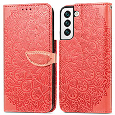 Funda de Cuero Cartera con Soporte Patron de Moda Carcasa S04D para Samsung Galaxy S21 5G Rojo