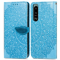 Funda de Cuero Cartera con Soporte Patron de Moda Carcasa S04D para Sony Xperia 5 III Azul