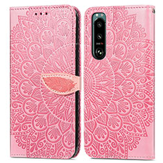 Funda de Cuero Cartera con Soporte Patron de Moda Carcasa S04D para Sony Xperia 5 III Oro Rosa