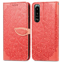 Funda de Cuero Cartera con Soporte Patron de Moda Carcasa S04D para Sony Xperia 5 III Rojo