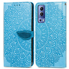 Funda de Cuero Cartera con Soporte Patron de Moda Carcasa S04D para Vivo iQOO Z3 5G Azul