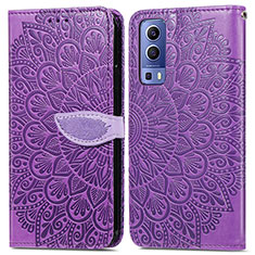 Funda de Cuero Cartera con Soporte Patron de Moda Carcasa S04D para Vivo iQOO Z3 5G Morado